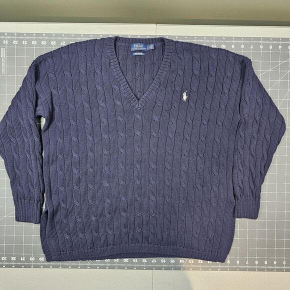 Polo Ralph Lauren Sweater Mens Large Blue Pima 90s Golf Preppy Academia Classic